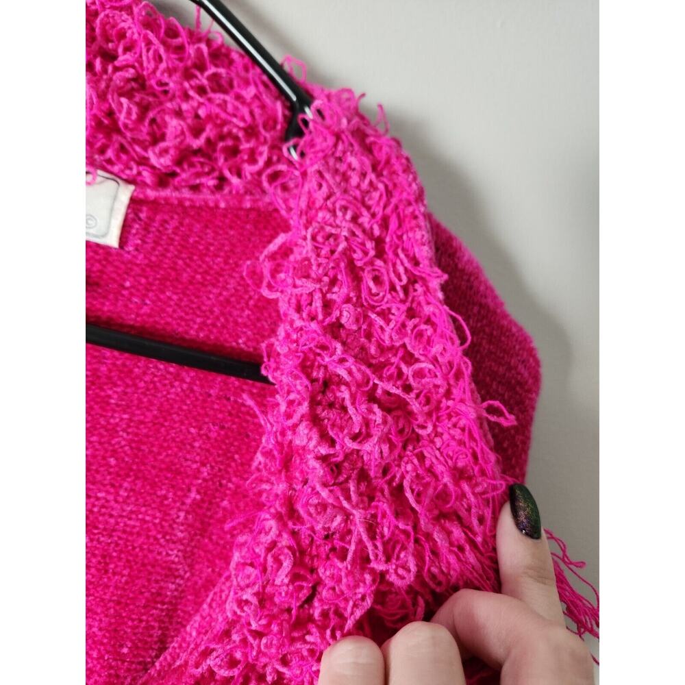 Lisa International Vintage Zip-Up Knit Sweatshirt Size Large Hot Pink Chenille - Picture 3 of 6